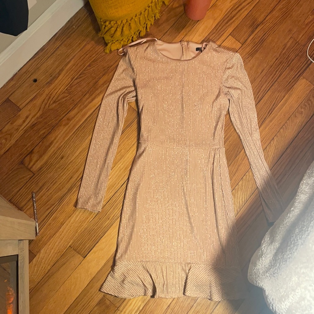 Long sleeve nude/pinky with shimmer pinstripes dress